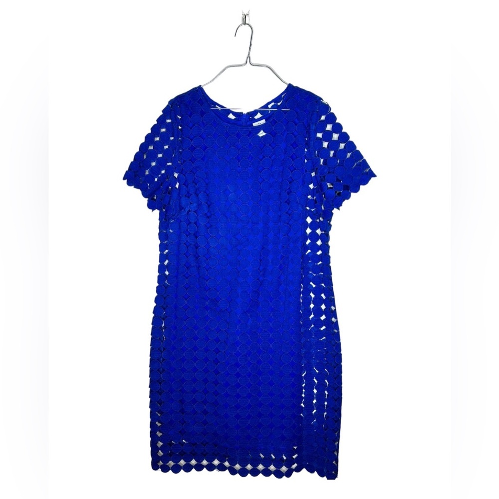 Julian Jordan Blue Cobalt Blue Embroidered Circles/ Dots Dress